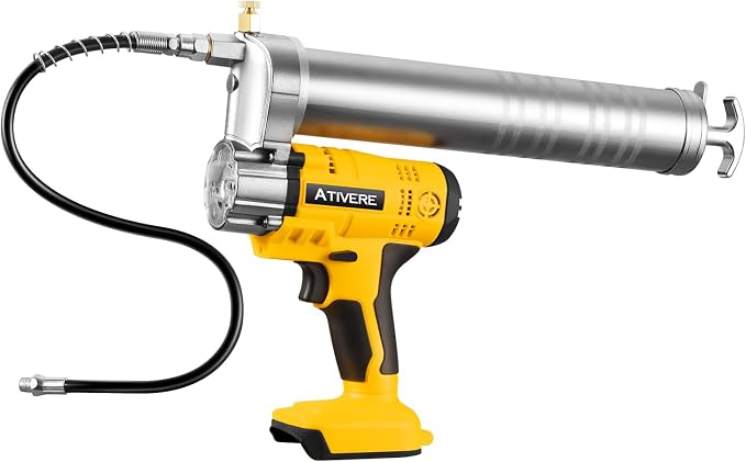 Lithium Battery Grease Gun Cordless for DeWalt 20V Max Battery (NO Battery) Yellow with 12” Spring Flex Hose, 10000 PSI High Pressure Quick Release Grease
