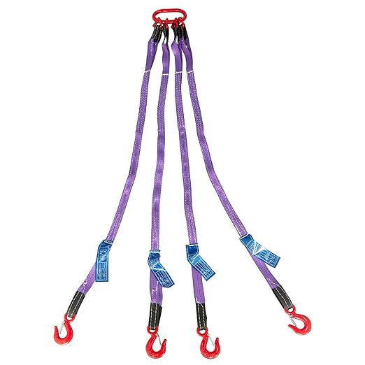 Pindex 5ft 3t Chain Sling for Lifting, 6610lbs Polyester Strap Lifting Sling Chain Hoist with G80 Alloy Steel 4 Legs Grab Hook and Adjuster, Adjustable Length and Angle for Safe Towing
