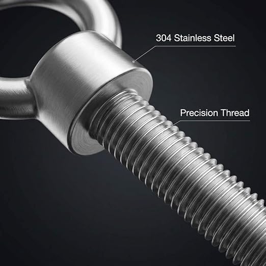 QWORK 304 Stainless Steel Shoulder Eye Bolts 1/2"x4", 5 Pack Marine & Rigging Hardware for Wood, Metal & DIY Projects
