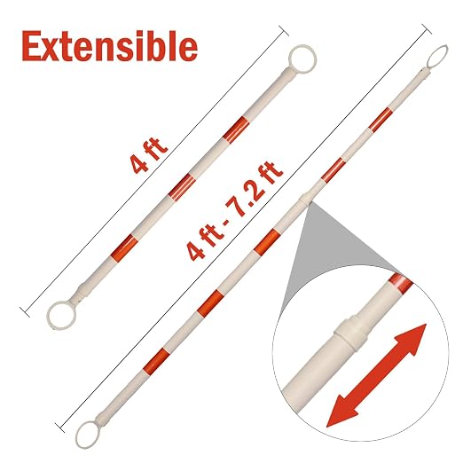 6 Pack Retractable Traffic Cone Bar from 4ft to 7.2ft, Expandable Safety Cone Bars for Parking Lots，Barricade for Road Construction
