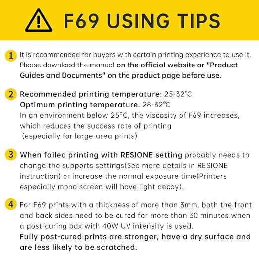 RESIONE F69 Flexible 3D Printer Resin 1Kg – 405nm UV-Curing Silicone Rubber-Like Photopolymer for DLP, LCD & MSLA Printers, Ideal for High-Resolution 3D Printing