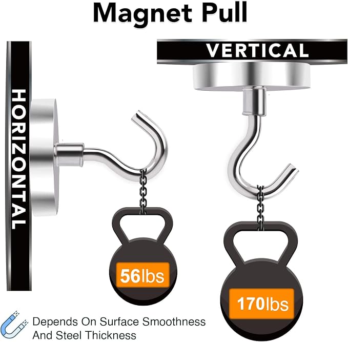 MIKEDE Magnetic Hooks Heavy Duty 170LB+ Strong Neodymium Magnets | Large Magnetic Hooks for Hanging Magnets with Hooks Cruise Ship Essentials for Refrigerator Kitchen Workplace 8 Pack