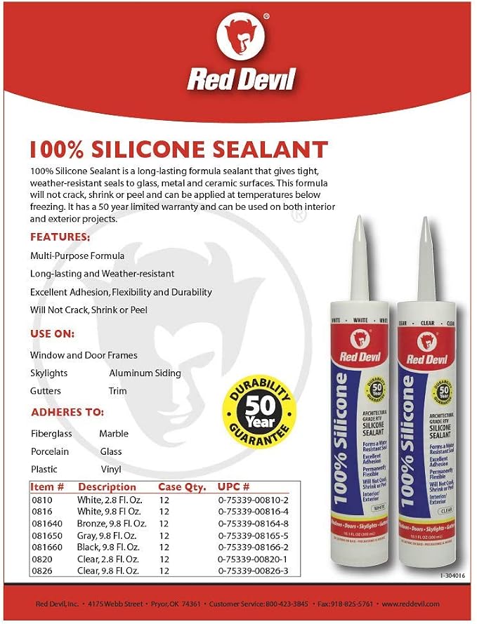 Red Devil 3989 9" Extreme Duty Caulk Gun - Thrust Ratio 26:1 & 0826 100% Silicone Sealant, Clear
