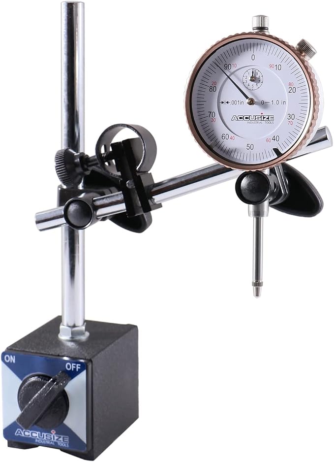 Accusize Industrial Tools 3 Pc Set, 110 Lb Capacity Magnetic Base, 0-1'' by 0.001'' Dial Indicator and 22 Ps Indicator Point Kit, Eg01-1039