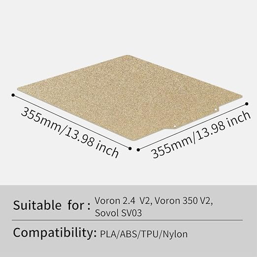 Double Sided Textured PEI Sheet for Voron 2.4,Sovol SV08 355x355mm Build Plate,Flexible Spring Steel Print Bed with Magnetic Sticker for Voron 2.4 350,Sovol SV08, RepRap 3D Printer.