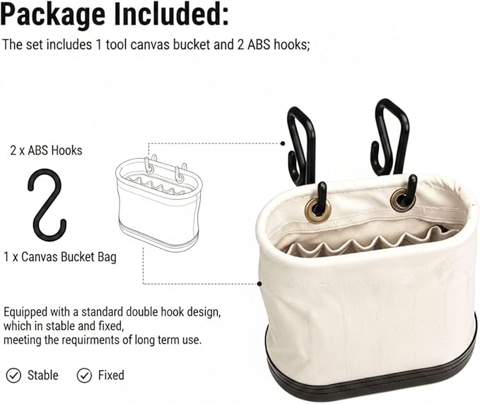 Canvas Bucket Bag with Hooks 15 Pockets Lineman Tool Bag Organizer with Non-Conductive Polypropylene Bottom for Industrial Maintenance Construction Sites