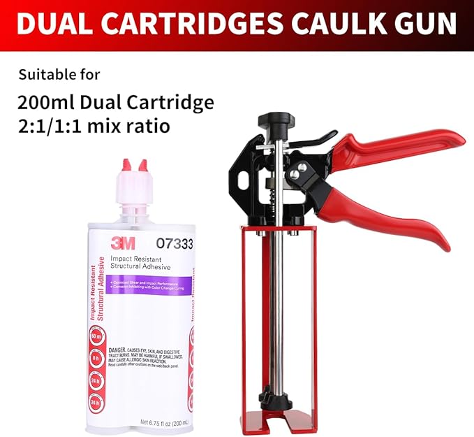 200ml Epoxy Gun Dual Component Professional Heavy-Duty Full Metal Caulking Guns For Dual Cartridges 1:1 & 2:1 Mix Epoxy Applicator For Panel Bonding Structural Repair Adhesive Sealant Red