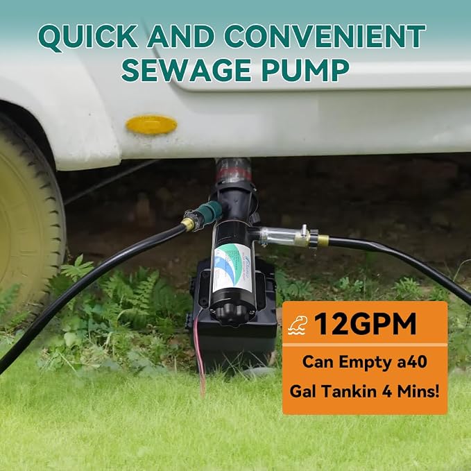 RV sewage pump,Portable Smash Waste Pump, 12V, 12GPM, low noise, suitable for RVs, yachts, kitchens, bathrooms, with quick release capability