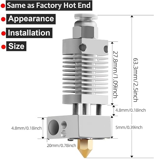 5Aplusreprap Ender 3 Hotend Upgrade: M3 Stud Thermistor,Fast Replaced, Compatible for Creality Ender 3 V2, CR-10 J-Head Hotend Replacement, Assembled Extruder 3D Printer Hot end Kit 24V 40W, Silver