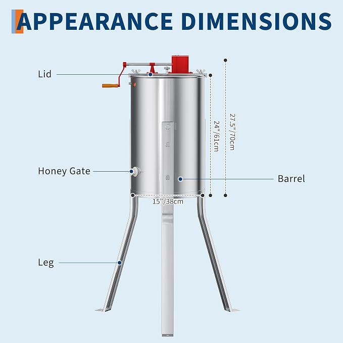 2-4 Frame Honey Extractor Spinner, Stainless Steel Manual Beekeeping Centrifuge