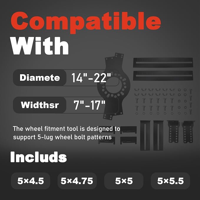 Wheel Fitment Tool Offset Measuring Mockup Tool 5 Lug Wheel Simulator | fit for 14-22 Rims 8-14 Tire Widths 2.5-11.5 Sidewalls 3-12 Clearance