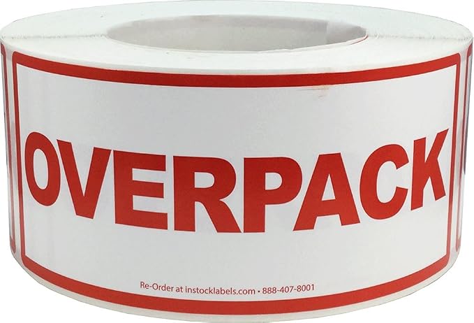 Air Specialty Overpack Labels, 2.5 x 6 Inch Adhesive Shipping Labels, 500 Overpack Handling Stickers Per Roll for Hazardous Materials Packaging and Transport – Made in the USA