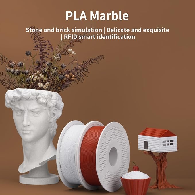 Bamboo Original Marble Textured PLA Filament 1.75mm Stone Rock PLA 3D Printer Filament with RFID for Bambu Lab X1/P1/A1 Series 1KG (2.2lbs) +/- 0.03mm (White Marble 13103)