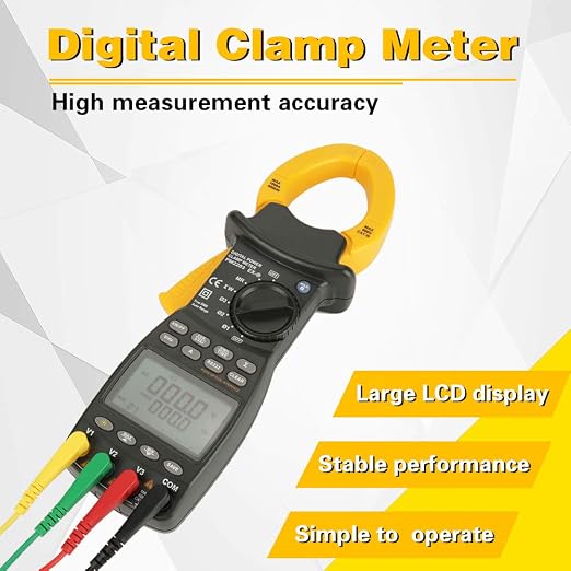 Jeanoko 1PCS MS2203 3-Phase Clamp Meter with 9999 Count Display Digital Multimeter Power Factor Clamp Meter, 28 Groups Data Storage Digital Clamp Meter