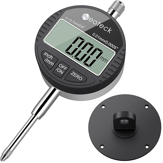 Neoteck 0-12.7mm/0.5" Digital Dial Indicator with 0.01mm/0.0005" High Precision Dial Gauge with LCD Display,Inch/Metric Conversion,Zero Setting,for Lathe, Runout Measurement,Mechanical Workshop