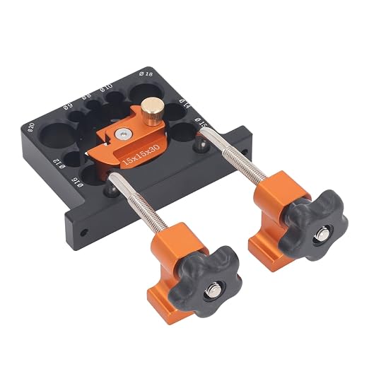 Adjustable Dowel Maker Jig Kit Electric Drill Milling Tool for Woodworking Mortise Tenon 9 Holes 8-20mm Aluminum Alloy Carbide Blade Round Rod Includes Wrench Fixing Clips Screws