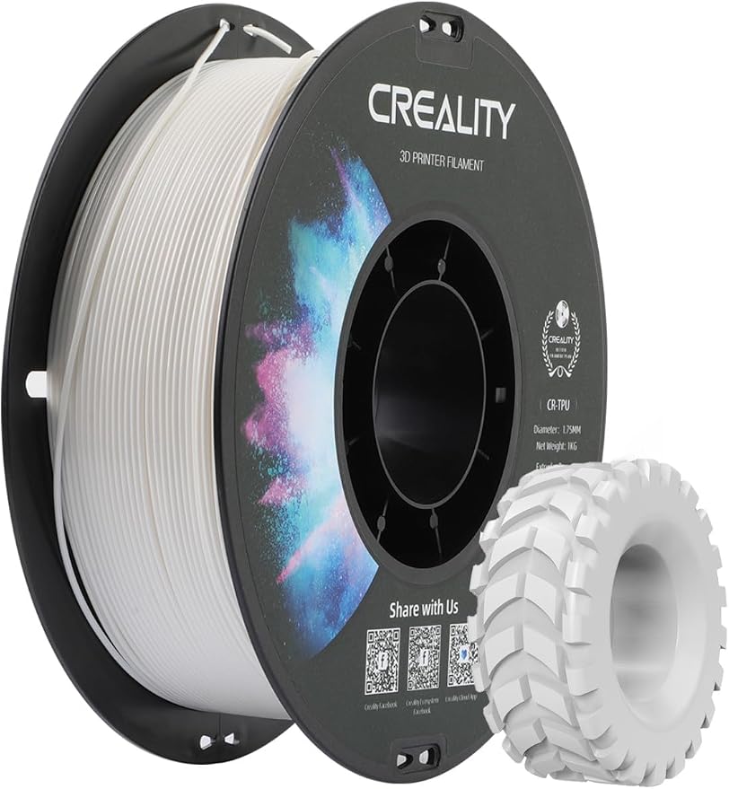 Creality TPU Filament 1.75mm, 3D Printing Filament, High Hardness & Resilience, Soft Adhesive Material, Elastic, 1kg(2.2lbs) 95A TPU Filament for 3D Printer (White)
