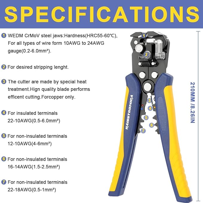 haisstronica Crimping Tool For Heat Shrink Set with 200PCS AWG 22-10 Marine Grade Butt Connectors and Wire Stripper
