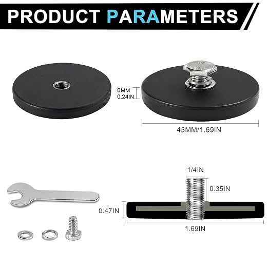 DIYMAG 1/4 inch Rubber Coated Anti-Scratch Mounting Magnet for Camera, Adhesive Power 30LBS 6Pcks Magnets Based with Strong Magnetic License Plate Hold The Base for Light Bar and Mirror