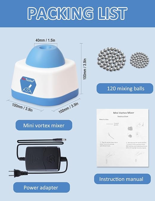 Xin Tester Lab Mini Vortex Mixer, 100ml DIY Model Paint Shaker Nail Polish Mixer Machine 3000RPM, Eyelash Adhesives Pigment Tattoo Ink Mixing with 120pcs Balls - Blue