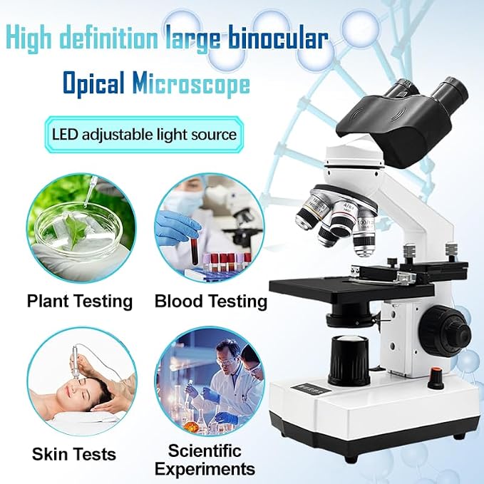 Adult Student Compound Binocular Microscope - 40X-5000X High-Magnification Large-Field Professional Biological Microscope, Suitable for Schools, Laboratories, and Home Education