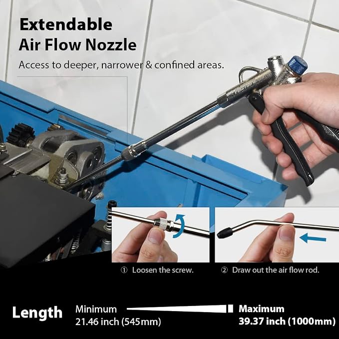 FIRSTINFO A18529A Length Extendable Adjustable Air Flow Nozzle Length: 21.4-39.3 inch (545-1000 mm) for FIRSTINFO 2-Way Air Duster Blow Gun