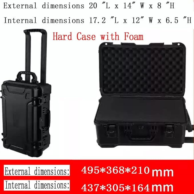 20" L x 13" W x 8" H Large Hard Case with Foam, Portable Rolling Hard Case with Wheels, Waterproof Shockproof Dustproof, Suitable for Cameras, Lenses, Camcorder, Instrument, Telescopes