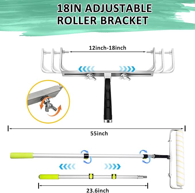 18 inch Paint Roller Kit, 22 PCS Large Paint Roller Tray with Liner, 18 inch Rollers for Painting, Rollers and Frame, 4 FT Extension Pole, Suitable for DIY Interior Walls, Rooms