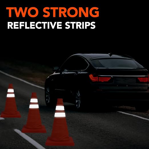 TENKAIWICK 18 Inch 3 Pack Traffic Cones, Collapsible Safety Cones, Multi Purpose Pop-up Cones with Reflective Collar, Orange Cones for Parking lot, Driveway, Driving Training etc