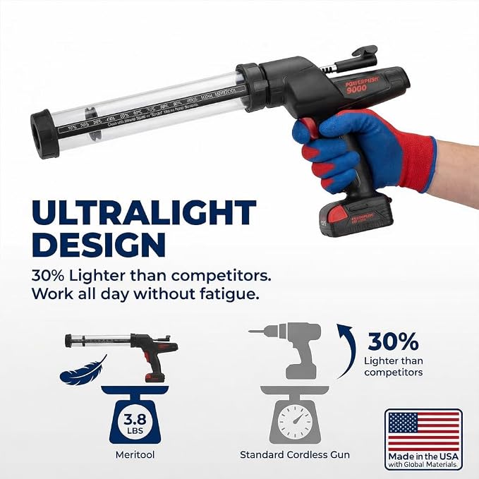 Heavy Duty Caulking Gun | 12V Cordless Drive | 20oz Sausage Foil Pack Cartridges 600ml | 450lbs Thrust | No Drip Professional Calking for Painters, DIYers, Automotive, Contractors
