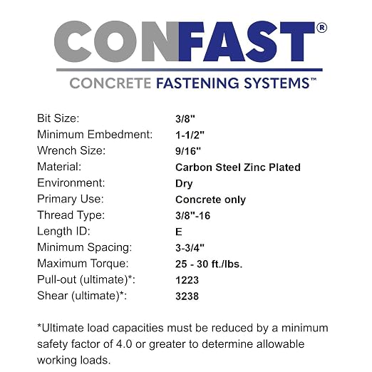 CONFAST 3/8" x 3-3/4" Wedge Anchor Zinc Plated (Box of 50)