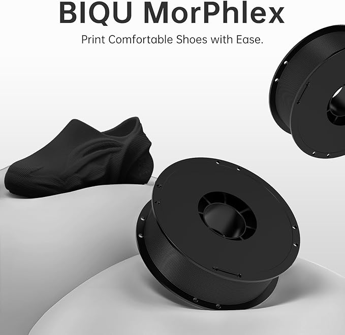 BIQU MorPhlex Flexible Filament 1.75mm, Turn 90A Into Ultra-Soft 75A with High Flexibility, 1Kg (2.2lbs) Spool - Dimensional Accuracy ±0.02 mm, Beginner-Friendly (Black)
