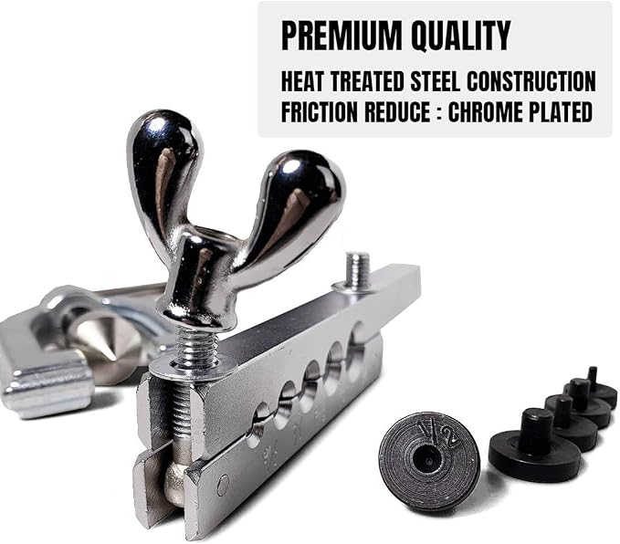 Thorstone Double & Single Flaring Tool Kit for Brake Line and Brass Tubing Tool with Extra Adapters, 45 Degrees, Red