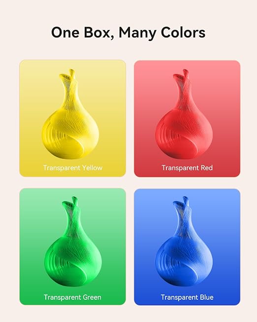 SUNLU PETG Filament 1.75mm Bundle, Neatly Wound, Individually Vacuum Packed, 250g Spool, 4 Rolls, Transparent Series-Red+Blue+Green+Yellow