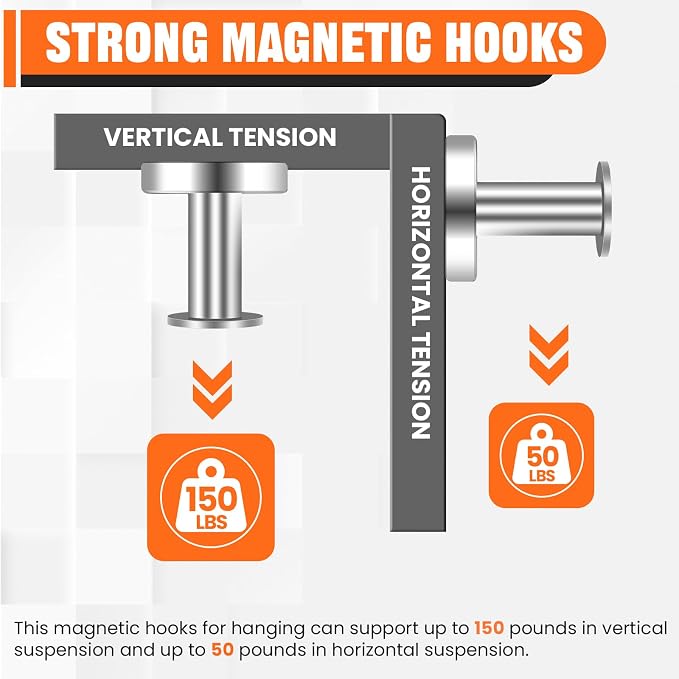 E BAVITE Magnetic Hooks 8 PCS 150lb Magnet Hook Cruise Cabins,Silver | Essentials Heavy Duty Wreath Hanger Strong Magnets for Classroom Whiteboard Wreath Coat Hanging Garage Cruise Ship Camping