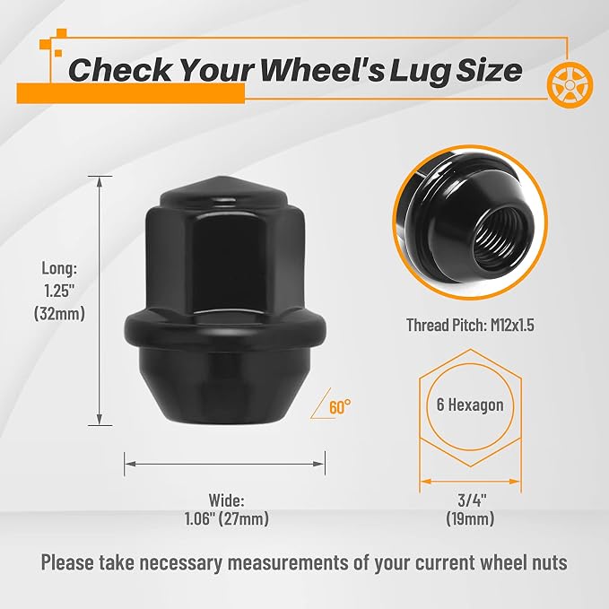 MIKKUPPA M12x1.5 OEM Wheel Lug Nuts, Replacement for 2001-2022 Ford Escape, 2012-2018 Focus, 2006-2020 Fusion Factory Wheels, Black One-Piece Style Large Acorn Seat Tire Nuts