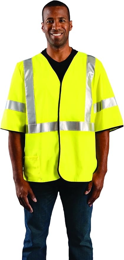 Occunomix LUX-HSG3FR-Y4X Classic Flame Resistant Single Stripe Solid Vest, Class 3, 4X-Large, Yellow
