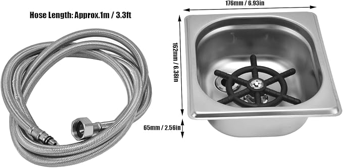 Glass Rinser, Square Stainless Steel Automatic Cup Washer Cleaner Quick Rinser Kitchen Sink Accessories for Bar Pub Restaurant Coffee Shop Hotel Silver
