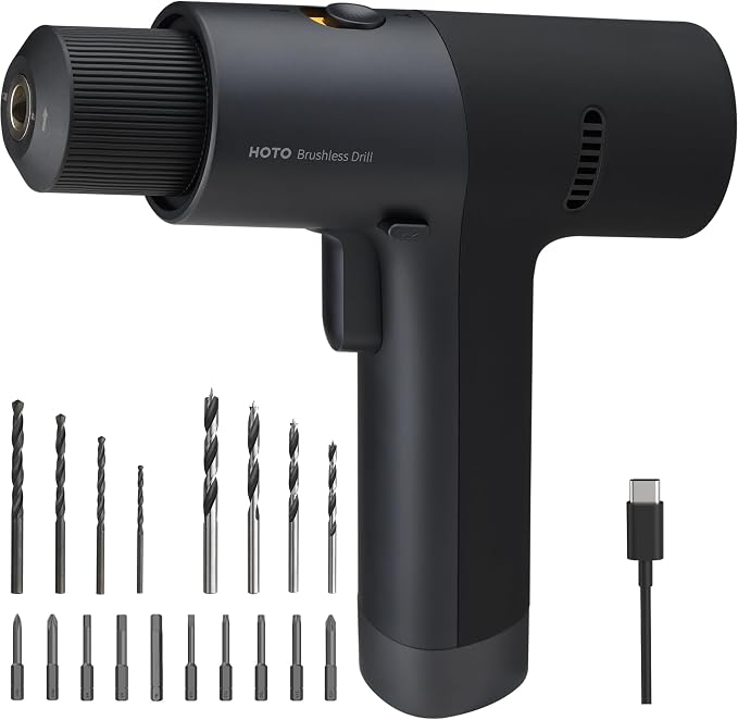HOTO 12V Cordless Brushless Drill, LED Display, 30 Gears, 3/8 Inch Chuck | 266 In-lbs (30 N·m) Torque Torque, 1400RPM, 2 Working Modes, 2000mAh Battery, Includes 10 Bits and 8 Drill Bits