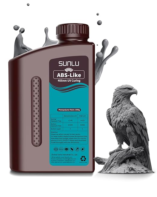 SUNLU 1000G ABS Like Resin for 3D Printer, 405nm UV Curing Photopolymer Rapid 3D Resin for 2K 4K 6K 8K LCD/DLP/SLA 3D Printers, Non-Brittle & High Precision & Low Shrinkage, 1KG, Dark Grey