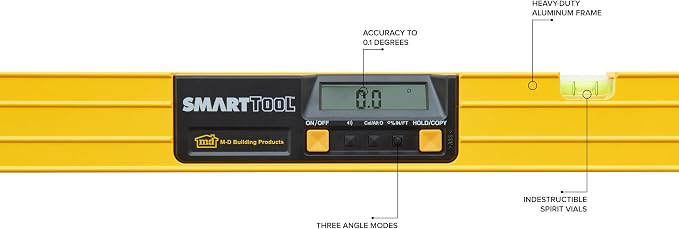 M-D Building Products 92288 SMARTTOOL® 24 Inch Digital Level: Precision Measurement with LCD Screen, Audible Alerts, Water Resistance, High Visibility, and Heavy-Duty Aluminum Frame