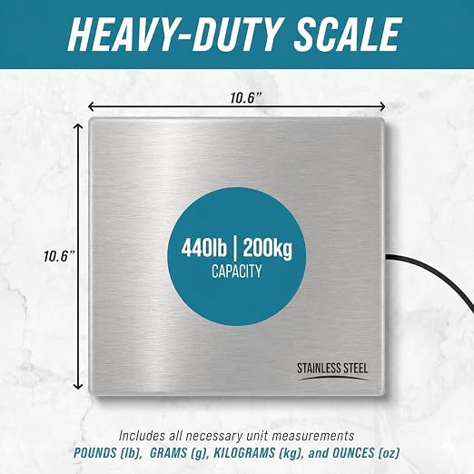 Smart Weigh Digital Postal Shipping Scale, Heavy Duty, 440 lb Capacity, 6 oz Readability, Hold & Tare Function, Stainless Steel Platform