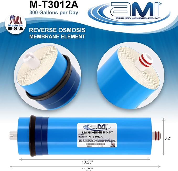 300 GPD Tankless Reverse Osmosis Membrane | Tankless RO Membrane Water Filter Replacement for Reverse Osmosis Water Filtration System | 3" x 12" Universal Compatibility | Made in USA