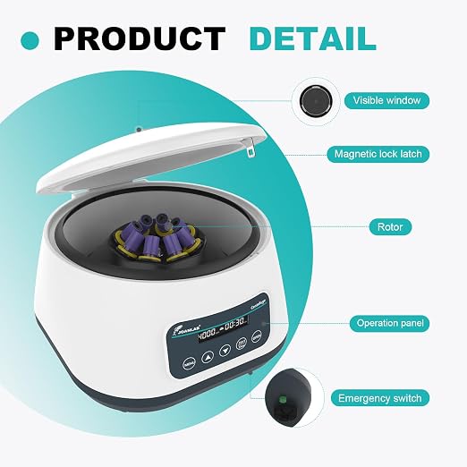 JOANLAB Lab Centrifuge Machine LC400PRO 2ml/5ml/10ml x 8, 15ml x 4 Low Speed 500-5000rpm,2683xg RCF Digital Benchtop Centrifuges w/Timer