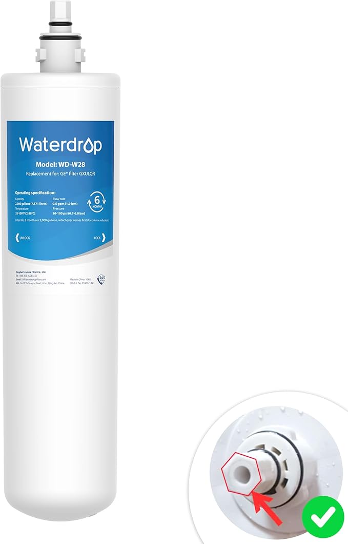 Waterdrop FQK1R, GXULQR Under Sink Water Filter, Replacement for Hexagonal Head GE FQK1R, GXULQR, Compatible with GE GXK140TNN and GXULQK, NSF/ANSI 42 372 Certified, 2K Gallons, 1 Pack