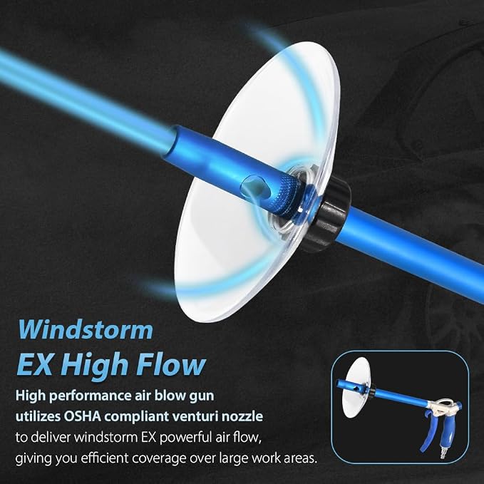 FIRSTINFO A18562US Windstorm EX High Performance Air Blow Gun with Adjustable Air Flow, 6" Extended Nozzle and Protective Shield