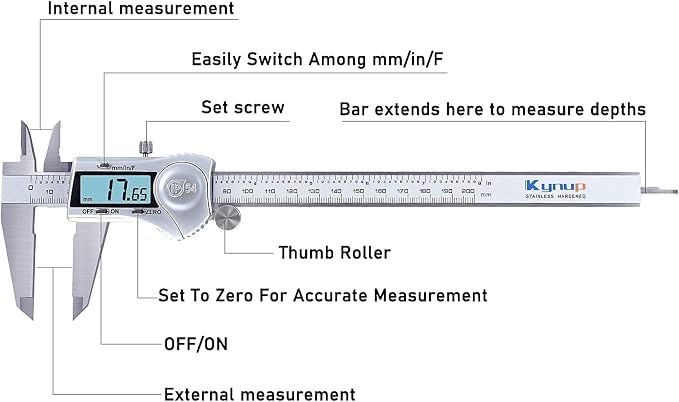Kynup 6 Inch / 8I NCH Digital Caliper, Calipers Measuring Tool with IP54 Waterproof Protection, Stainless Steel Design (150/200mm)