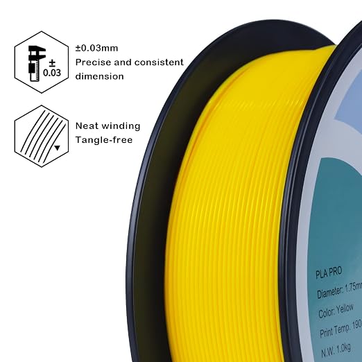 ZIRO PLA Filament 1.75mm,3D Printer Filament PLA PRO Basic Color Series 1.75MM 1KG(2.2lbs), Dimensional Accuracy +/- 0.03mm,Yellow