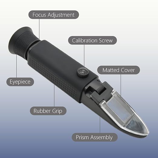Brix Refractometer with ATC, 0-32% Dual Scale - Specific Gravity & Brix, Hydrometer in Wine Making and Beer Brewing, Homebrew Kit
