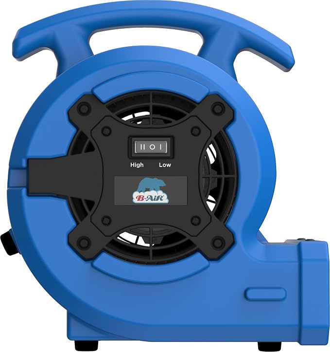 B-Air VP Series 1/8 HP Air Mover Commercial Floor Fan, 2 Speeds, 3 Drying Angles, 1.3 Amp Draw, for Water Damage Restoration, Carpet Drying, Air Circulation - Blue